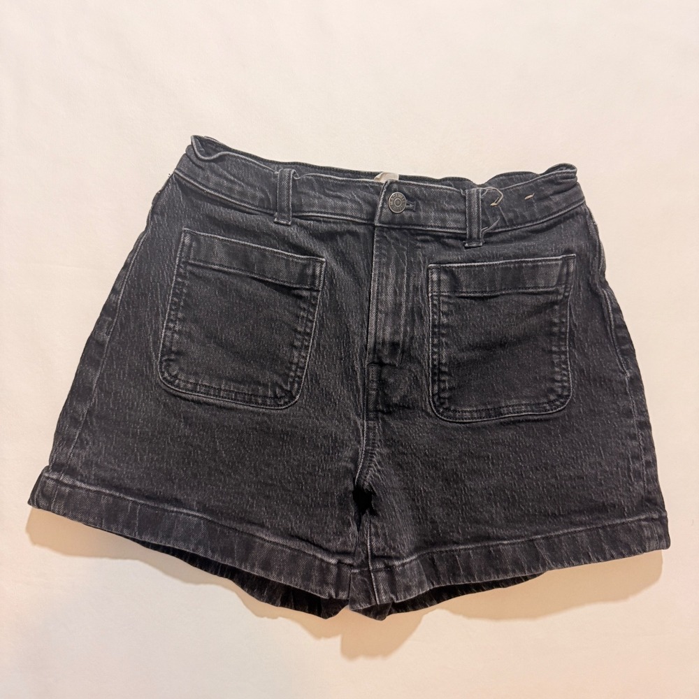 Madewell Patch Pocket Denim Shorts Womens 26 Black High Rise Cuffed DM6584